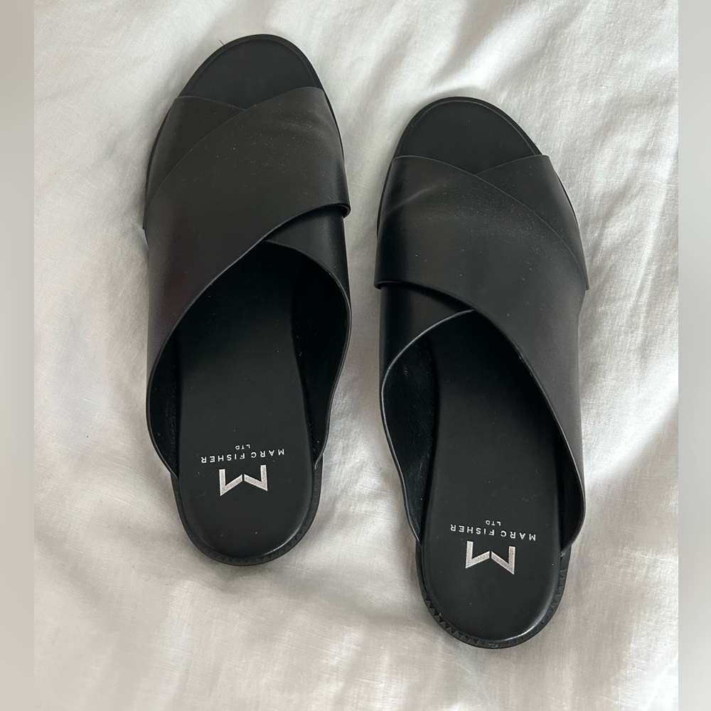 Marc Fisher Leather Idinia Crisscross Slide Flat Sandals